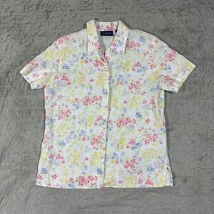 Vintage Cottagecore Linen Button Down Top Size S Pastel Floral 90s Butter Mom